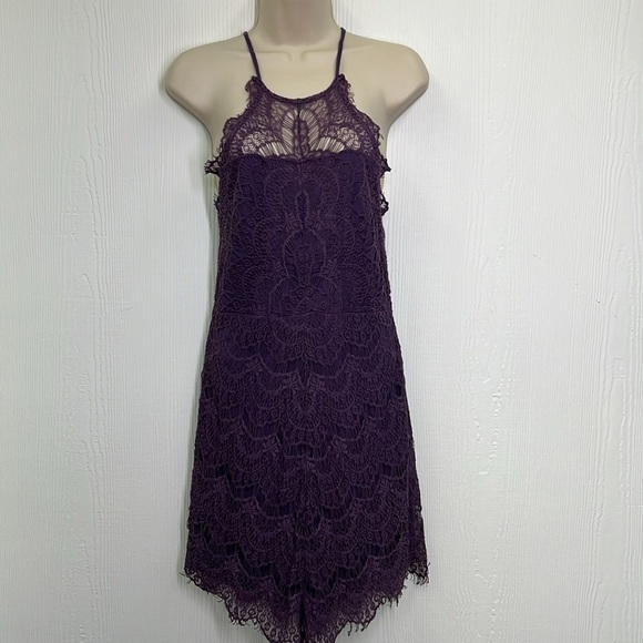 Free People - She Got It Eyelash Purple Lace Lined Spaghetti Strap Slip Dress M - Picture 3 of 13